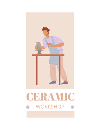 Ceramic Workshop Announcement With Illustration T-Shirt Design Template