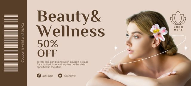 Beauty and Wellness Spa Services Coupon 3.75x8.25in Tasarım Şablonu