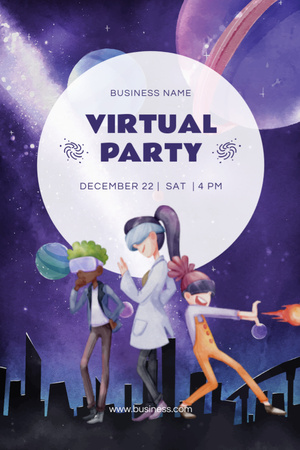 Virtual Party Announcement Invitation 6x9in Design Template
