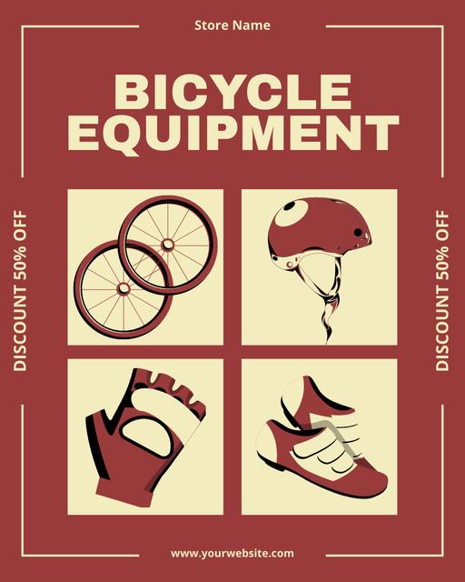 Bicycle Equipment Sale Ad on Red Instagram Post Vertical Πρότυπο σχεδίασης