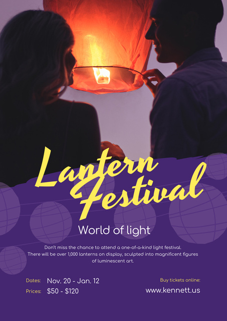 Lantern Festival with Couple with Sky Lantern Poster A3 Design Template