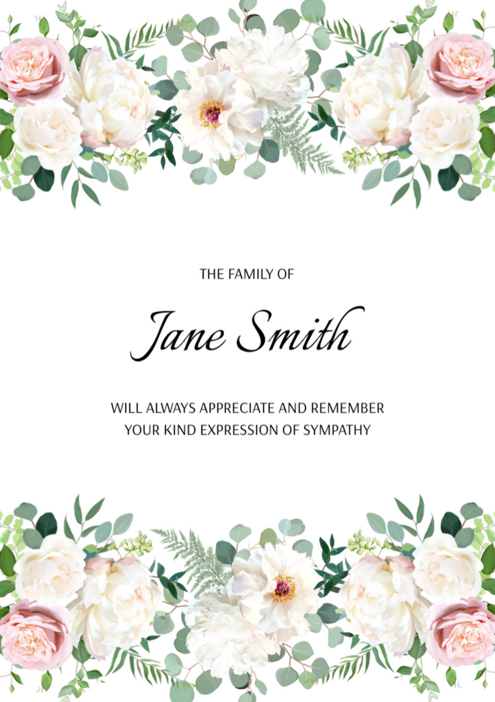 Modèle de visuel Sympathy Phrase with Watercolor Flowers on White - Postcard A5 Vertical