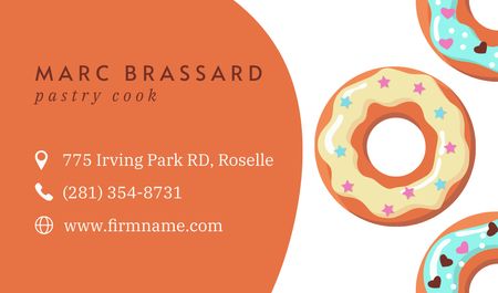 Pastry Cook Services Offer with Donuts Business card Design Template