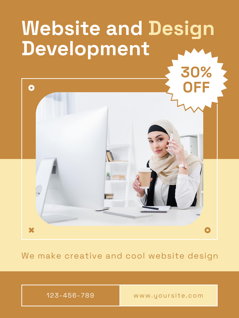 Woman on Website and Design Development Course Poster US Šablona návrhu