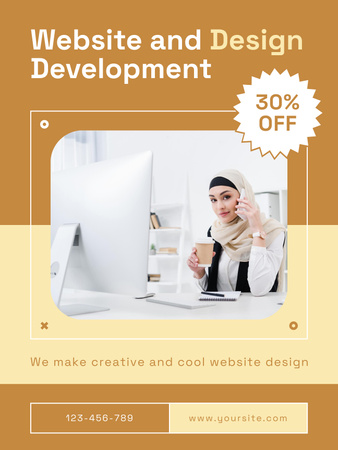 Nainen verkkosivujen ja suunnittelun kehittämiskurssilla Poster US Design Template