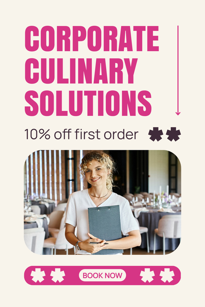 Corporate Culinary Solution with First Order Discount Pinterest Design Template