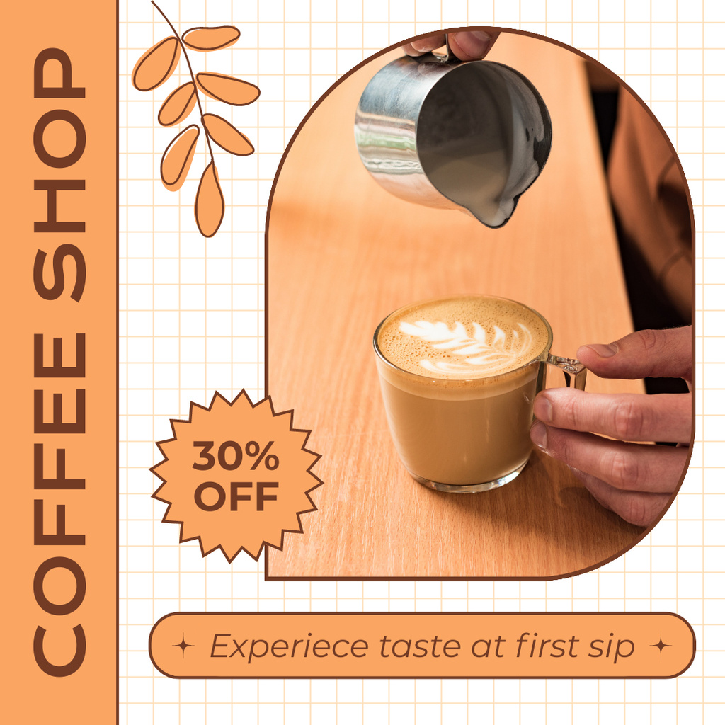 Ontwerpsjabloon van Instagram van Creamy Coffee Drink With Discounts Offer In Coffee Shop