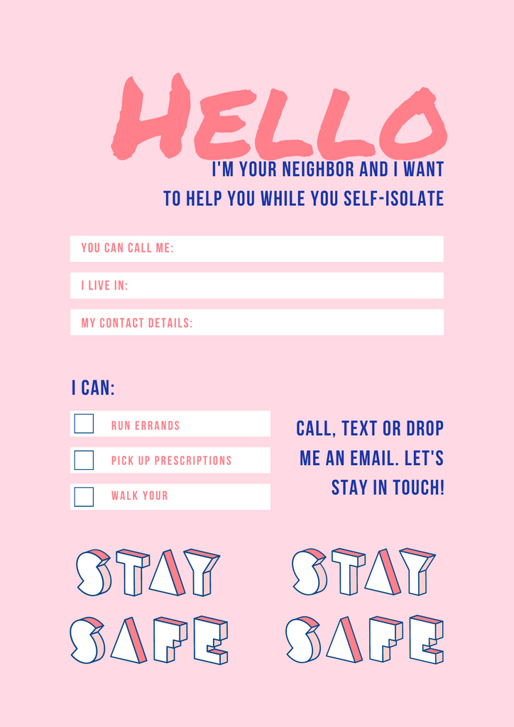 Kind Neighbor Help During Self-Isolation with Notice for Elder People In Pink Poster Design Template