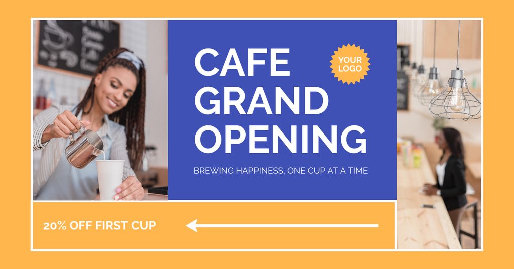 Designvorlage Cutting-edge Cafe Grand Opening With Discount On First Cup für Facebook AD