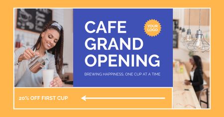 Cutting-edge Cafe Grand Opening With Discount On First Cup Facebook AD Design Template