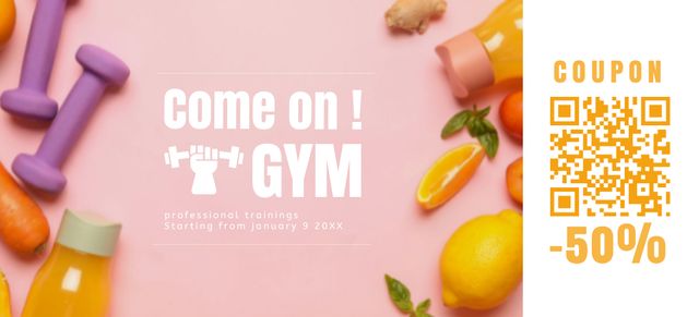 Amazing Gym Workout Voucher In Pink Offer Coupon 3.75x8.25in Πρότυπο σχεδίασης