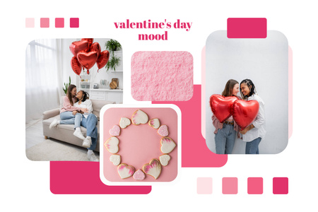 Platilla de diseño Valentine's Day Cookies And Balloons For Two Mood Board