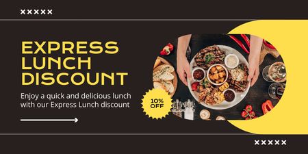 Express Lunch Discount Ad with Delicious Food on Plate Twitter Design Template
