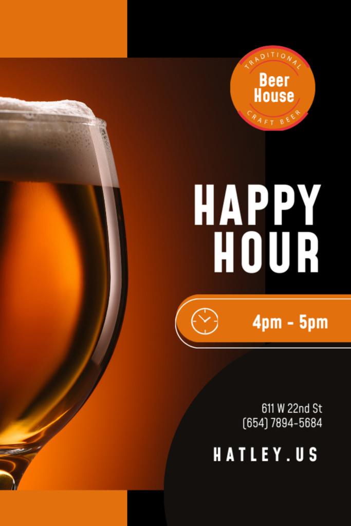 Happy Hour Promo Offer In Bar with Light Beer in Glass Flyer 4x6in Design Template