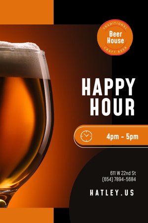 Oferta promocional de happy hour em bar com cerveja light em copo Flyer 4x6in Modelo de Design