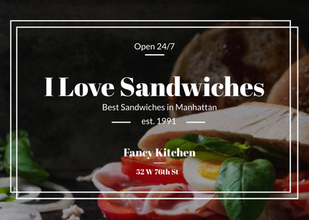 Anúncio de restaurante com sanduíches saborosos frescos Flyer 5x7in Horizontal Modelo de Design