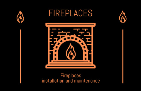Fireplaces Installation and Maintenance Black Business Card 85x55mm Design Template
