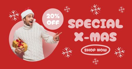 Szablon projektu Man on Special X-mas Sale Red Facebook AD