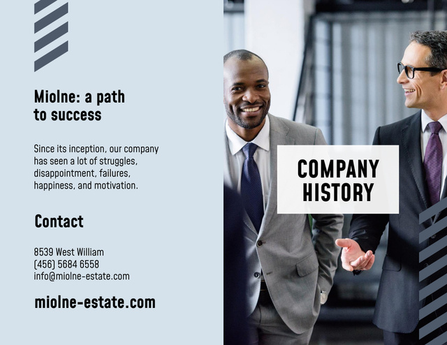 Company History Information with Group of Businessmen Brochure 8.5x11in Bi-fold Design Template