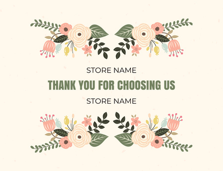 Σας ευχαριστούμε που μας επιλέξατε κείμενο με σύνθεση λουλουδιών Thank You Card 5.5x4in Horizontal Πρότυπο σχεδίασης