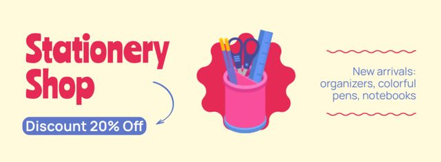 Stationery Shop Ad with Offer of Discount Facebook cover – шаблон для дизайна