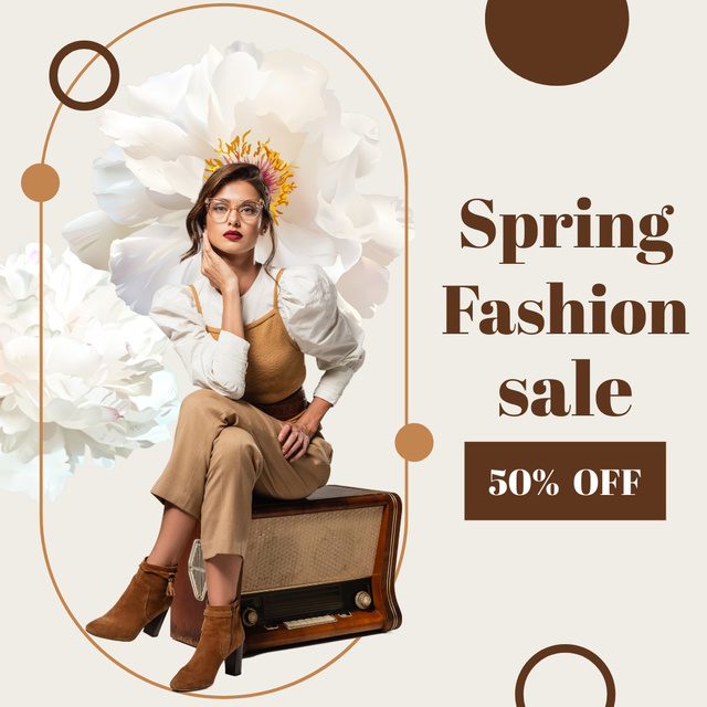 Fashion Spring Sale with Stylish Woman Instagram AD Tasarım Şablonu