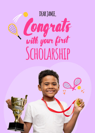 Scholarship Congratulation with Smiling Pupil Postcard 5x7in Vertical Design Template