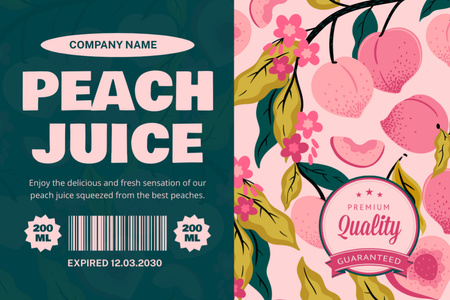 Cold Pressed Peach Juice In Package Offer Label Design Template