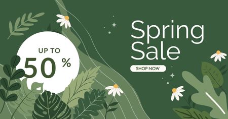 Plantilla de diseño de Anuncio de venta de primavera con patrón de flores Facebook AD 