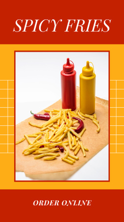 Street Food Ad with French Fries and Sauces Instagram Story Design Template