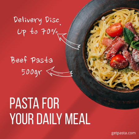 Food Delivery Discount Offer with Beef Pasta Instagram Design Template