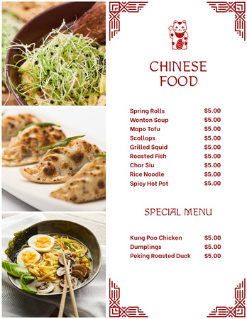 Template di design Listino prezzi per il delizioso cibo tradizionale cinese Menu 8.5x11in
