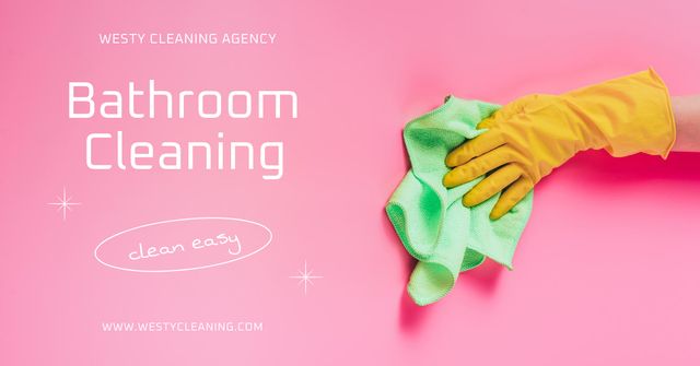 Szablon projektu Bathroom Cleaning Service Offer In Pink With Gloves Facebook AD