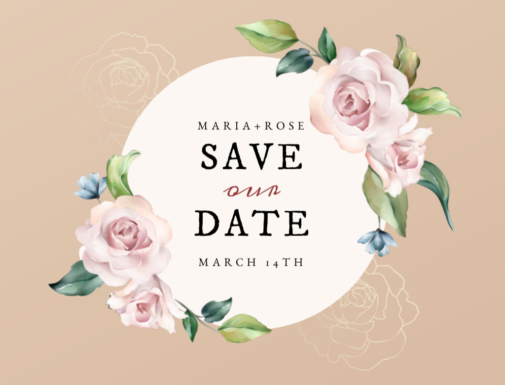 Wedding Day Announcement With Tender Illustrated Roses Postcard 4.2x5.5in Design Template