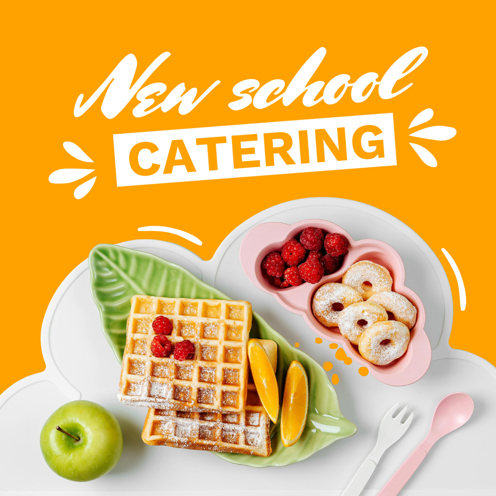 Designvorlage Mouthwatering School Catering Ad With Waffles für Instagram