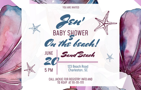 Heartfelt Baby Shower Party Announcement on Purple Watercolor Invitation 4.6x7.2in Horizontal Šablona návrhu