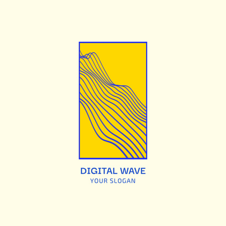 Digital Marketing Agency Emblem with Waves on Yellow Animated Logo Design Template
