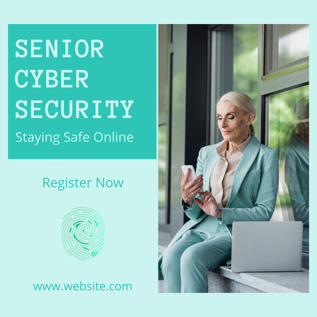 Senior Cyber Security Online With Fingerprint Animated Post Design Template
