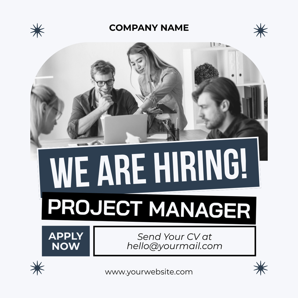 Plantilla de diseño de We Are Hiring a Project Manager in Our Team LinkedIn post 