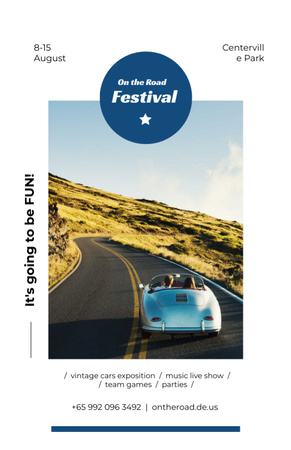 Road Festival With Vintage Cars And Music Invitation 5.5x8.5in Design Template