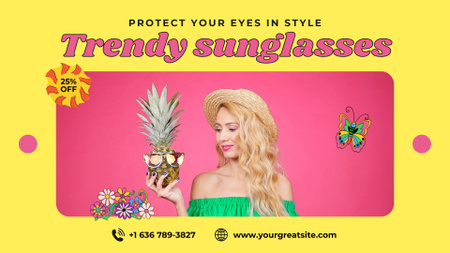 Designvorlage Stilvolle Sonnenbrillen mit Rabattangebot im Sommer für Full HD video