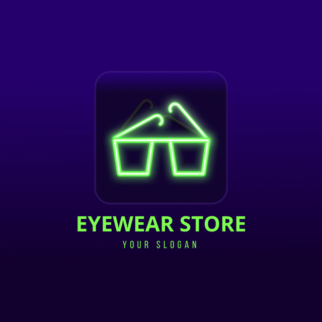 Platilla de diseño Bright Advertising of Optical Store with Neon Glasses Animated Logo