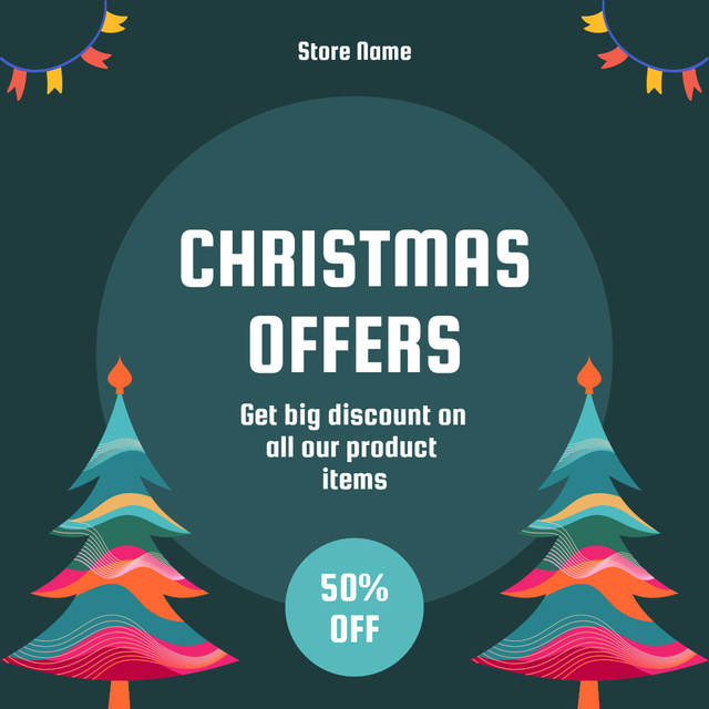 Christmas Sale Offer With Colorful Bright Trees Instagram AD Design Template