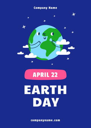 Earth Day Announcement with Cute Planet Poster Design Template