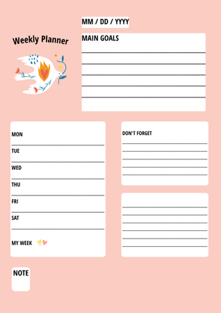 Template di design Weekly Goals with Dove of Peace on Pink Schedule Planner