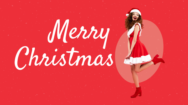 Ontwerpsjabloon van FB event cover van Christmas Greeting with Woman in Santa Dress