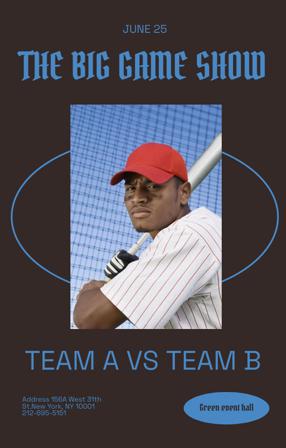 Big Baseball Tournament Announcement In Black Invitation 4.6x7.2in Design Template