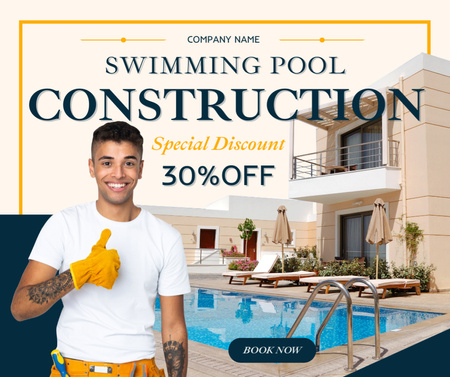 Template di design Offerta speciale di sconti sui servizi di costruzione di piscine Facebook