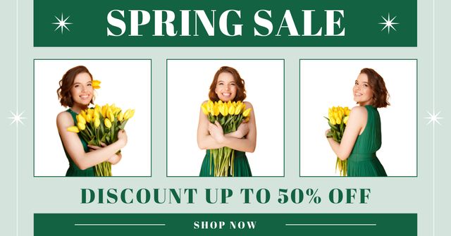 Collage with Women's Spring Sale Facebook ADデザインテンプレート