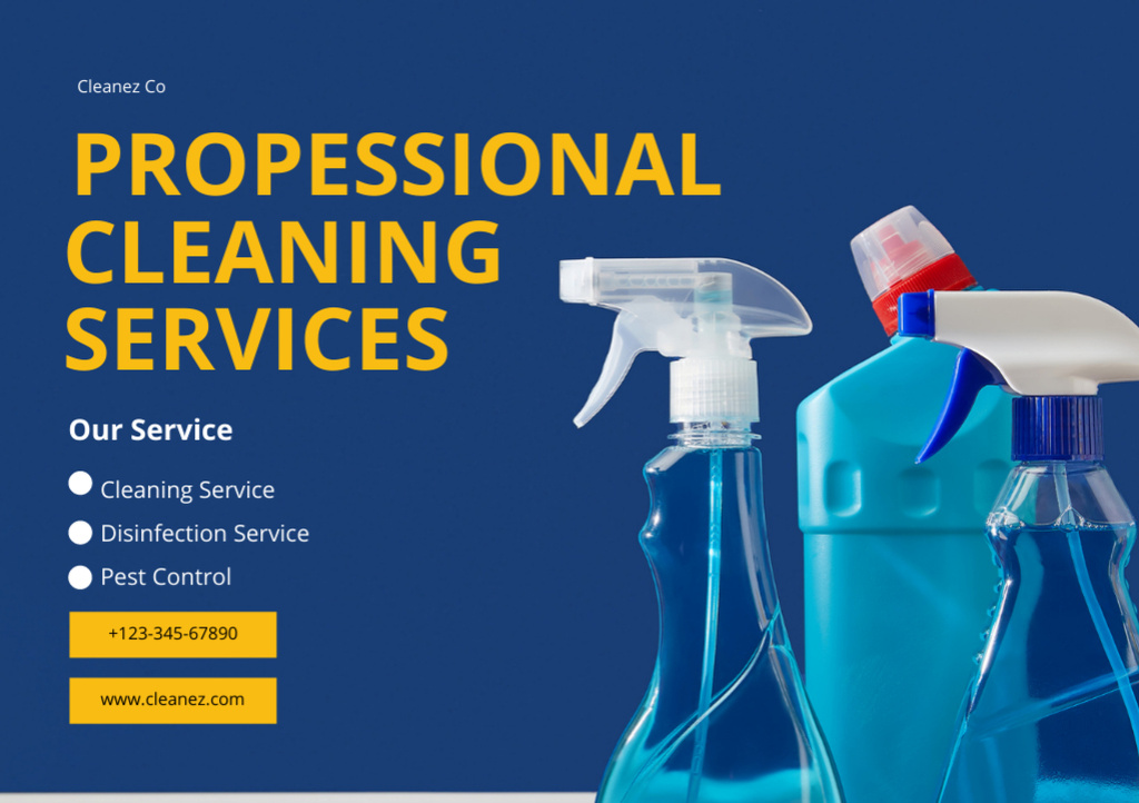 Cleaning Services Offer with Cleaning Products Flyer A5 Horizontalデザインテンプレート